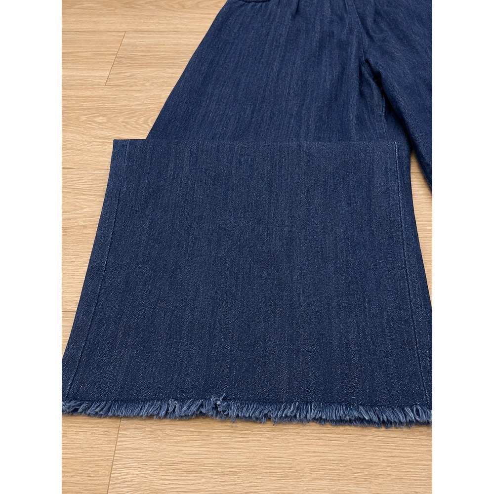 Umgee Wide Leg Cropped Denim Look Pants Raw Hem Pull-On Small - Picture 3 of 5